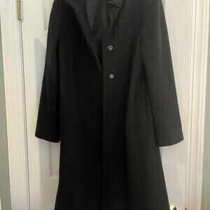 DKNY Womens Black Walker Winter Coat Size 10 Black Wool Blend Calf length